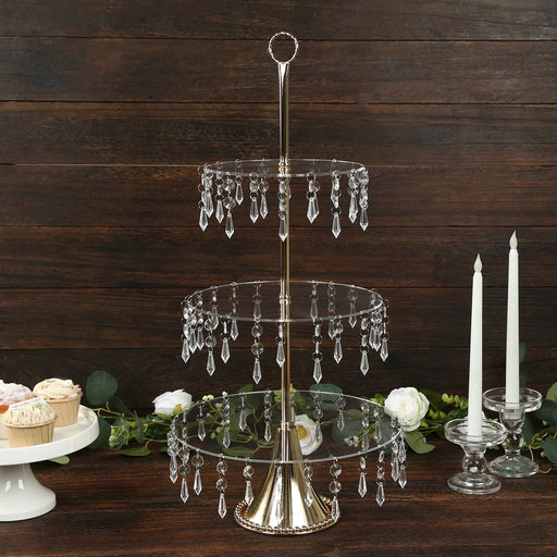 3-Tier Cupcake Stand with Crystals - Clear and Gold CAKE_PLST_R013_3T_CLGD