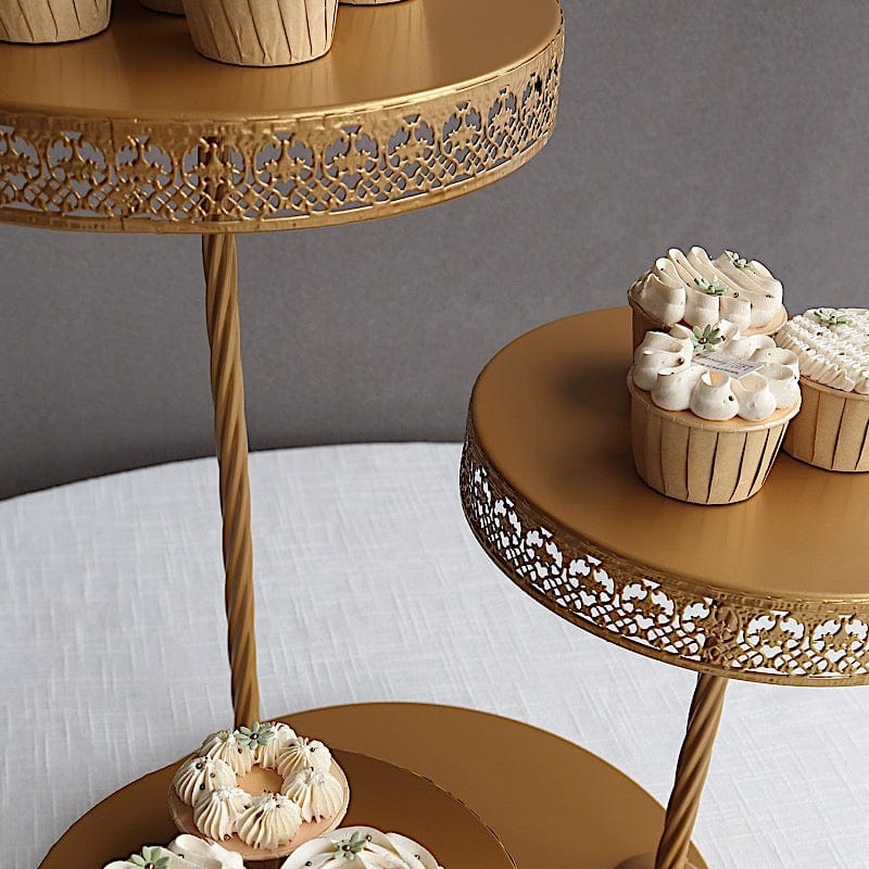 3-Tier Metal Cupcake Tower Dessert Stand - Gold CHDLR_CAKE24_GOLD