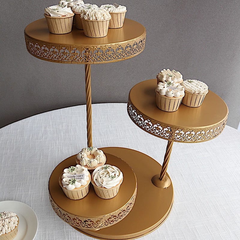 3-Tier Metal Cupcake Tower Dessert Stand - Gold CHDLR_CAKE24_GOLD