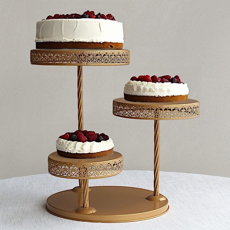 3-Tier Metal Cupcake Tower Dessert Stand - Gold CHDLR_CAKE24_GOLD