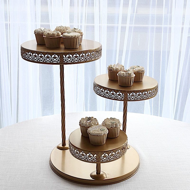 3-Tier Metal Cupcake Tower Dessert Stand - Gold CHDLR_CAKE24_GOLD
