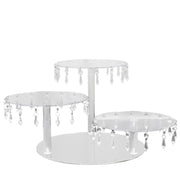 3 Tier Round Acrylic Cake Stand Cupcake Tower with Crystal Pendants - Clear CAKE_PLST_R013_10_CLR