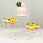 3 Tier Round Acrylic Cake Stand Cupcake Tower with Crystal Pendants - Clear CAKE_PLST_R013_10_CLR