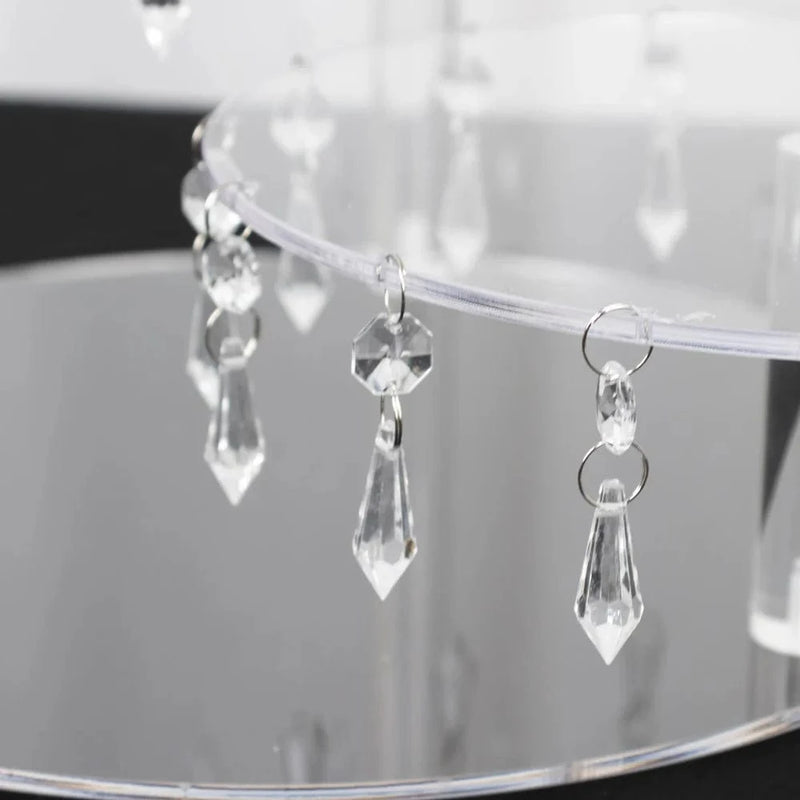 3 Tier Round Acrylic Cake Stand Cupcake Tower with Crystal Pendants - Clear CAKE_PLST_R013_10_CLR