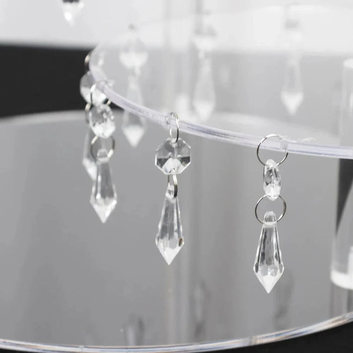 3 Tier Round Acrylic Cake Stand Cupcake Tower with Crystal Pendants - Clear CAKE_PLST_R013_10_CLR