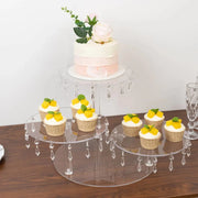 3 Tier Round Acrylic Cake Stand Cupcake Tower with Crystal Pendants - Clear CAKE_PLST_R013_10_CLR