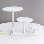 3-Tier Wooden Cake Stand with Round Beaded Rim Trays - Whitewash CAKE_WOD027_16_WHT