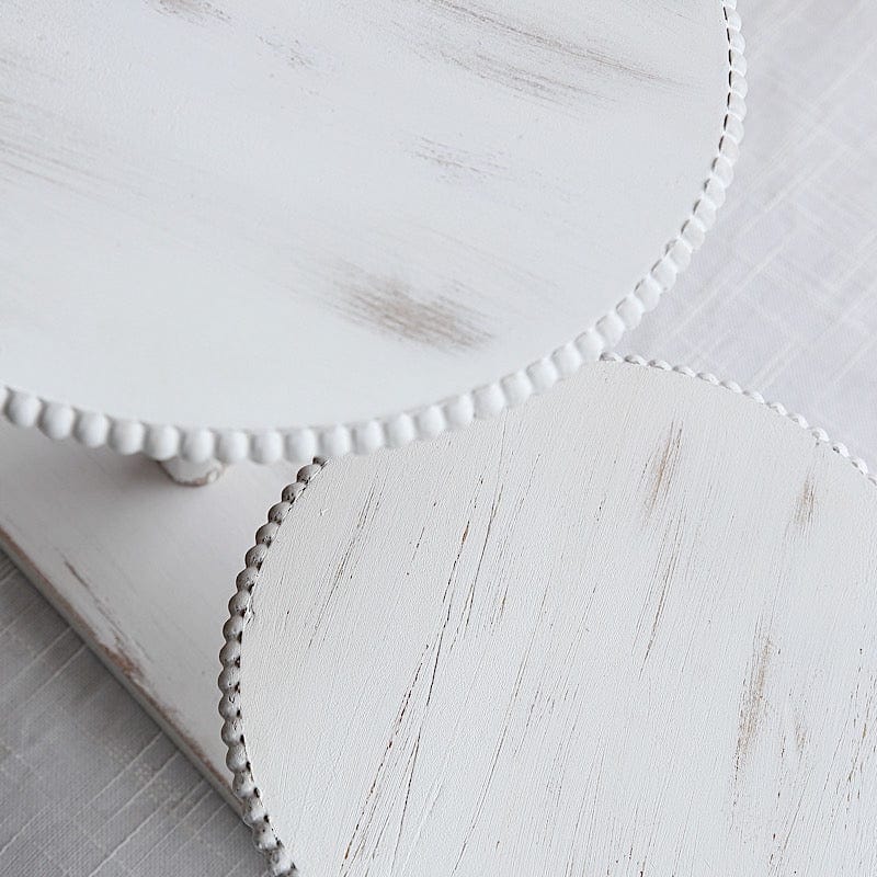 3-Tier Wooden Cake Stand with Round Beaded Rim Trays - Whitewash CAKE_WOD027_16_WHT