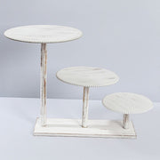 3-Tier Wooden Cake Stand with Round Beaded Rim Trays - Whitewash CAKE_WOD027_16_WHT