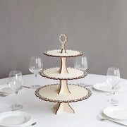 3-Tier Wooden Cupcake Dessert Display Stand with Floral Edge - Natural CAKE_WOD020_17_NAT