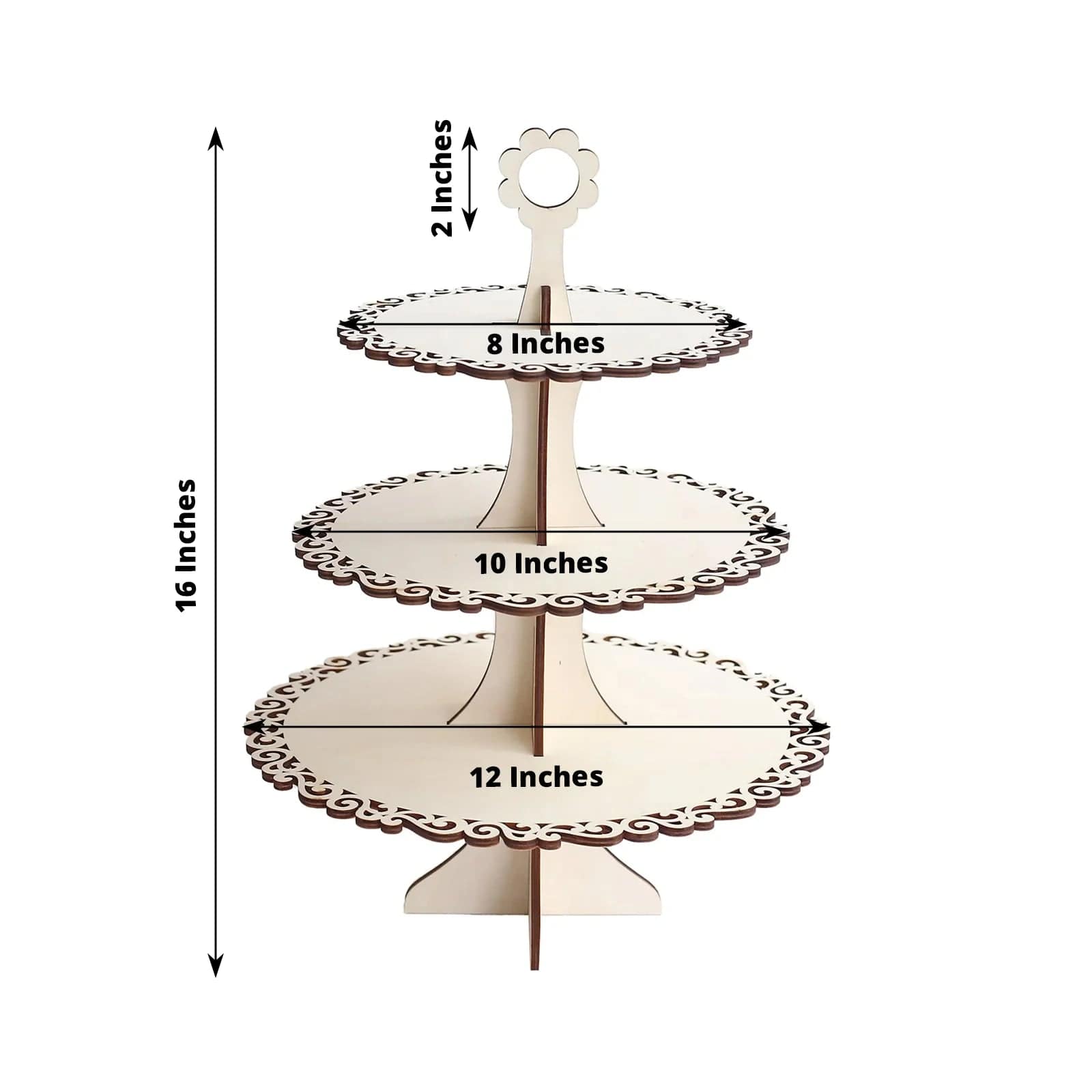 3-Tier Wooden Cupcake Dessert Display Stand with Floral Edge - Natural CAKE_WOD020_17_NAT