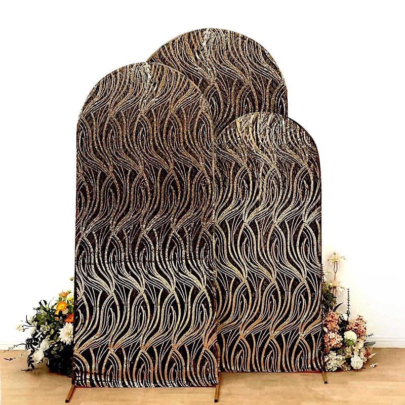 3 Wave Mesh Chiara Backdrop Stand Covers with Embroidered Sequins