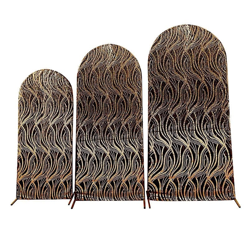 3 Mesh Round Top Backdrop Stand Covers with Wavy Embroidered Sequins ...