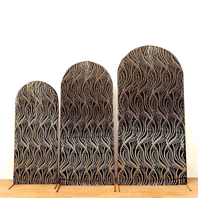 3 Wave Mesh Chiara Backdrop Stand Covers with Embroidered Sequins IRON_STND06_02_WAVE_SET_BLKGD