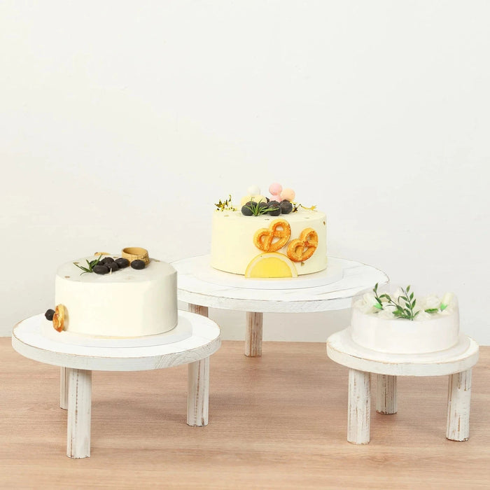 3 Wooden Pedestal Cake Stands with Removable Legs - Whitewash CAKE_WOD028_SET3_WHT