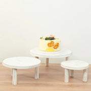 3 Wooden Pedestal Cake Stands with Removable Legs - Whitewash CAKE_WOD028_SET3_WHT