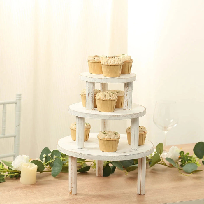 3 Wooden Pedestal Cake Stands with Removable Legs - Whitewash CAKE_WOD028_SET3_WHT