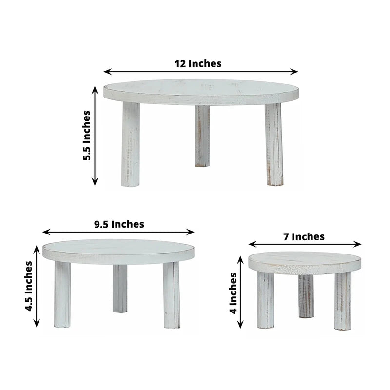 3 Wooden Pedestal Cake Stands with Removable Legs - Whitewash CAKE_WOD028_SET3_WHT