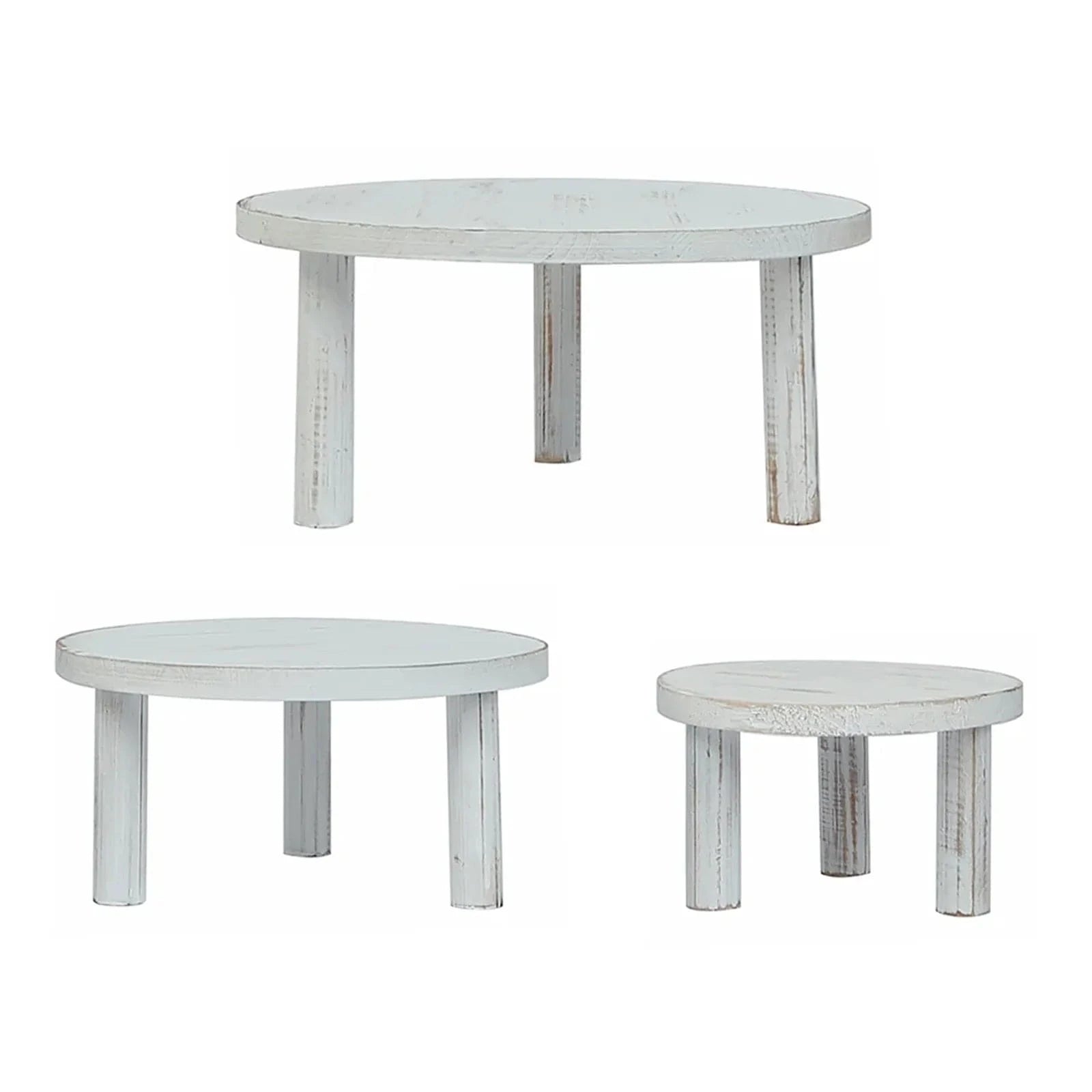 3 Wooden Pedestal Cake Stands with Removable Legs - Whitewash CAKE_WOD028_SET3_WHT