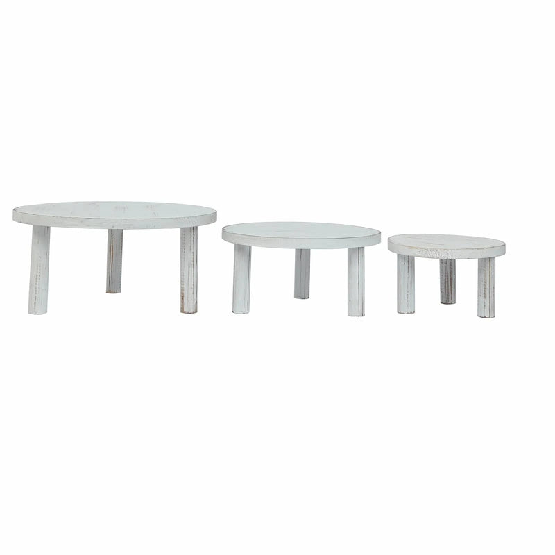 3 Wooden Pedestal Cake Stands with Removable Legs - Whitewash CAKE_WOD028_SET3_WHT
