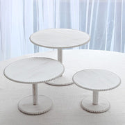 3 Wooden Pedestal Cake Stands with Round Beaded Rim Trays - Whitewash CAKE_WOD027_SET3_WHT