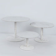 3 Wooden Pedestal Cake Stands with Round Beaded Rim Trays - Whitewash CAKE_WOD027_SET3_WHT