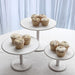 3 Wooden Pedestal Cake Stands with Round Beaded Rim Trays - Whitewash CAKE_WOD027_SET3_WHT