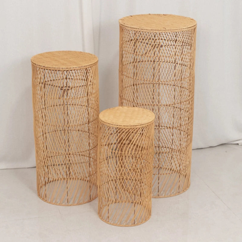 3 Woven Rattan Wicker Display Stands Floor Lamp Shades - Natural PROP_BOX_WAV02_SET3_NAT