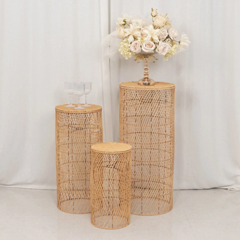 3 Woven Rattan Wicker Display Stands Floor Lamp Shades - Natural PROP_BOX_WAV02_SET3_NAT