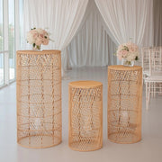 3 Woven Rattan Wicker Display Stands Floor Lamp Shades - Natural PROP_BOX_WAV02_SET3_NAT