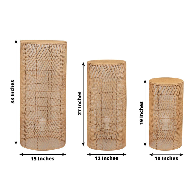 3 Woven Rattan Wicker Display Stands Floor Lamp Shades - Natural PROP_BOX_WAV02_SET3_NAT