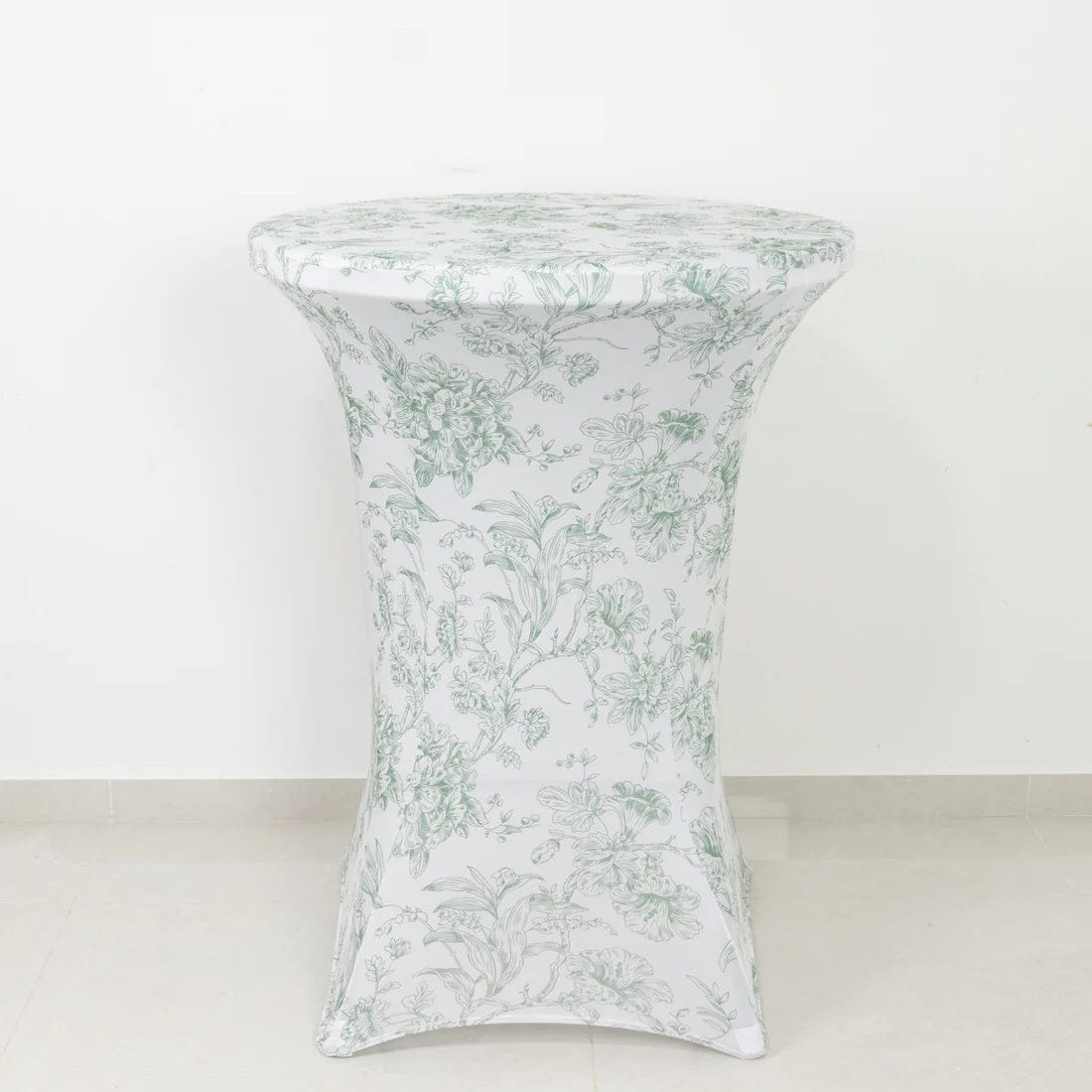30" French Toile Spandex Cocktail Table Cover Round Fitted Tablecloth