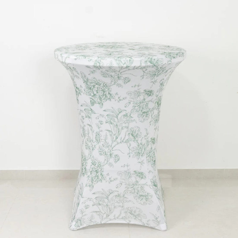 30" French Toile Spandex Cocktail Table Cover Round Fitted Tablecloth