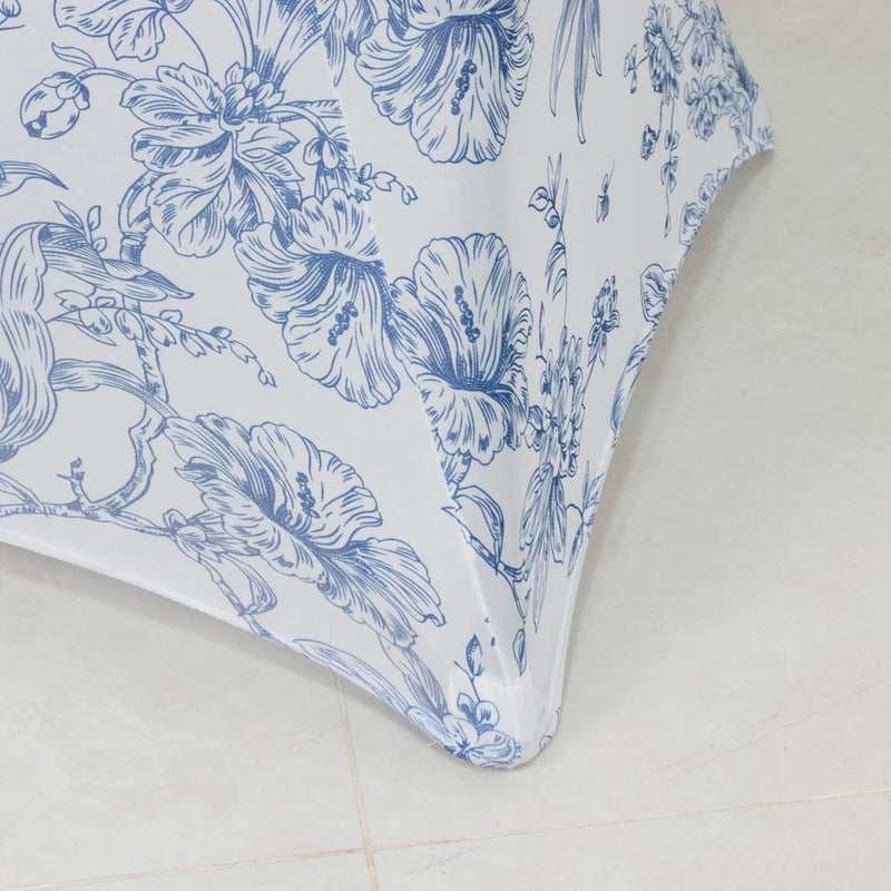 30" French Toile Spandex Cocktail Table Cover Round Fitted Tablecloth