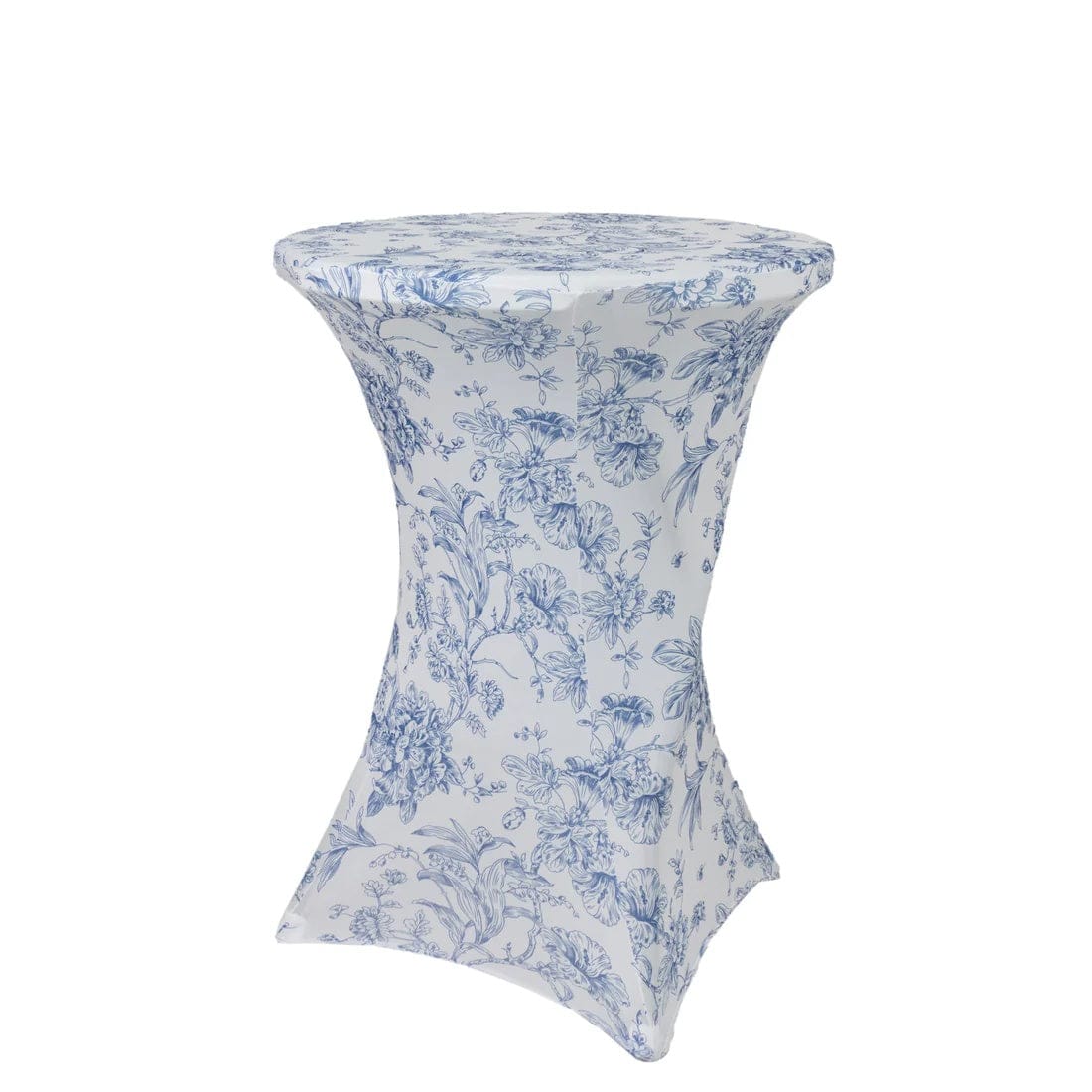 30" French Toile Spandex Cocktail Table Cover Round Fitted Tablecloth TAB_COCK_FLORFT_BLUE