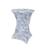 30" French Toile Spandex Cocktail Table Cover Round Fitted Tablecloth TAB_COCK_FLORFT_BLUE