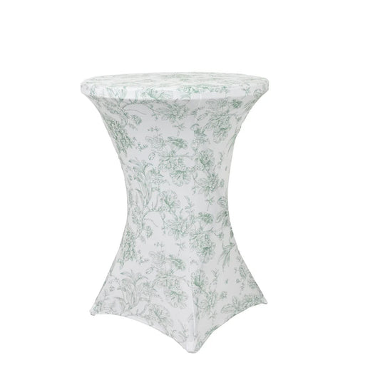 30" French Toile Spandex Cocktail Table Cover Round Fitted Tablecloth TAB_COCK_FLORFT_DSG