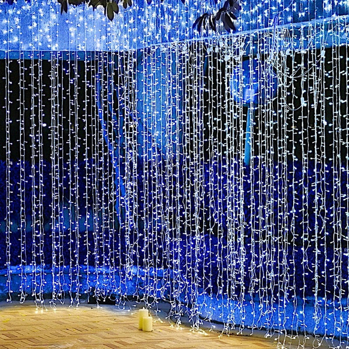 300 LED Icicle Curtain Fairy String Lights - Blue LEDSTR03_10X10_BLUE