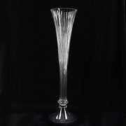 32" Fluted Tall Reversible Ribbed Glass Trumpet Vase - Clear VASE_A72_RIB_32_CLR