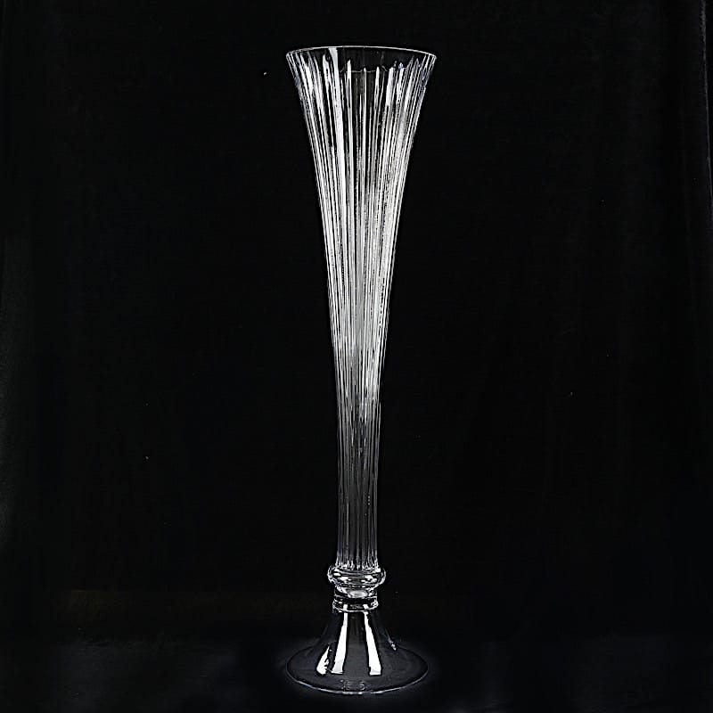 32" Fluted Tall Reversible Ribbed Glass Trumpet Vase - Clear VASE_A72_RIB_32_CLR