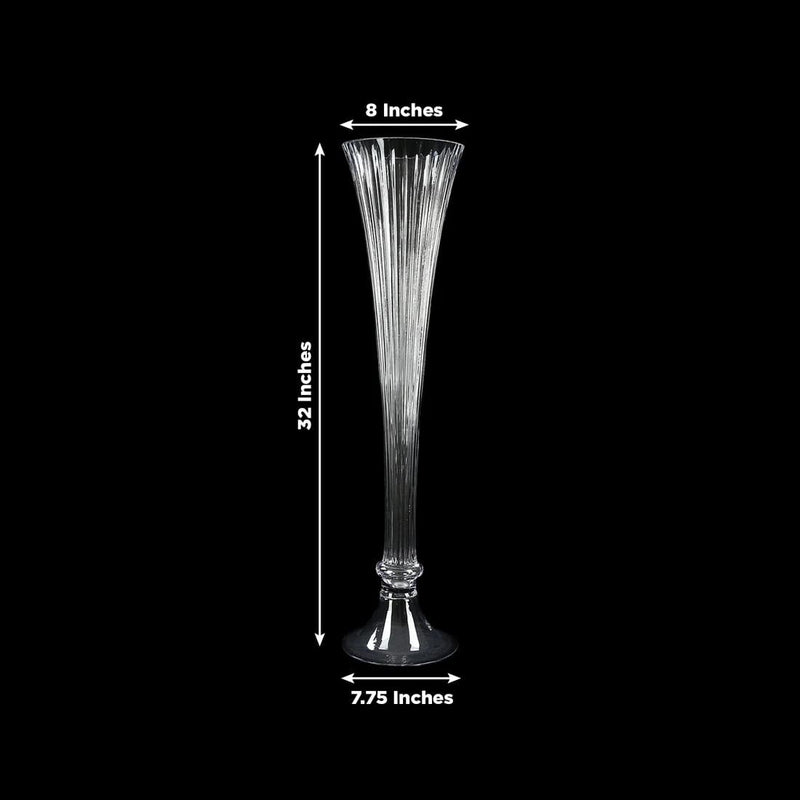 32" Fluted Tall Reversible Ribbed Glass Trumpet Vase - Clear VASE_A72_RIB_32_CLR
