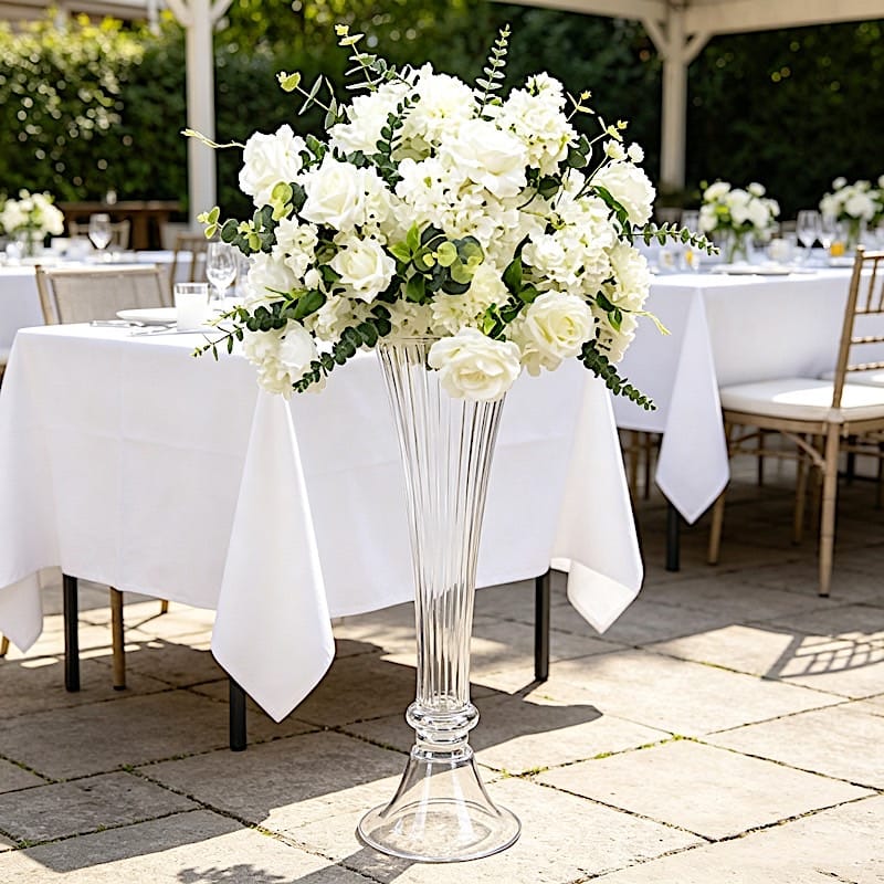 32" Fluted Tall Reversible Ribbed Glass Trumpet Vase - Clear VASE_A72_RIB_32_CLR