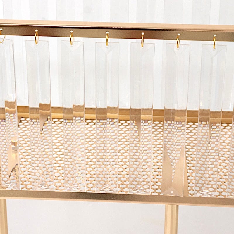 32" Rectangular Metal Chandelier Floral Stand with Crystal Pendant - Gold and Clear CHDLR_070T_32_GOLD