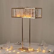 32" Rectangular Metal Chandelier Floral Stand with Crystal Pendant - Gold and Clear CHDLR_070T_32_GOLD