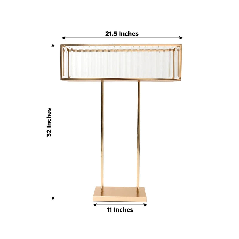 32" Rectangular Metal Chandelier Floral Stand with Crystal Pendant - Gold and Clear CHDLR_070T_32_GOLD