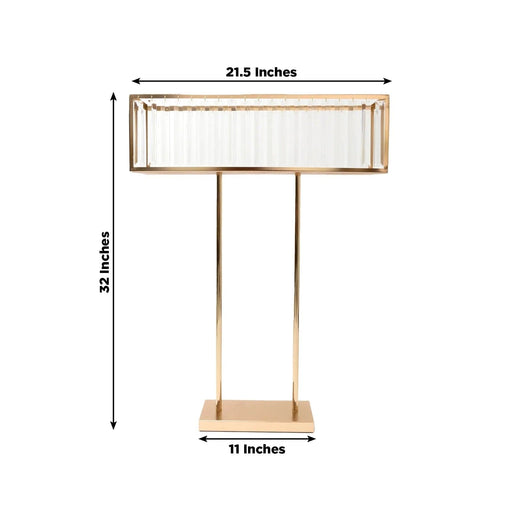 32" Rectangular Metal Chandelier Floral Stand with Crystal Pendant - Gold and Clear CHDLR_070T_32_GOLD