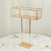 32" Rectangular Metal Chandelier Floral Stand with Crystal Pendant - Gold and Clear CHDLR_070T_32_GOLD