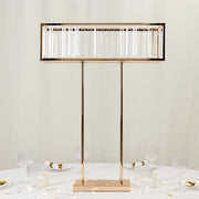 32" Rectangular Metal Chandelier Floral Stand with Crystal Pendant - Gold and Clear CHDLR_070T_32_GOLD