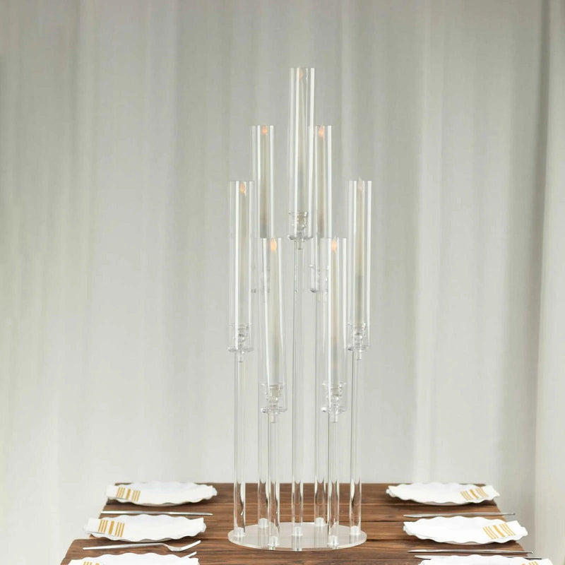 33" Round 7 Arm Acrylic Cluster Taper Candle Holder Candelabra - Clear CHDLR_CAND_030PLR_7_CLR