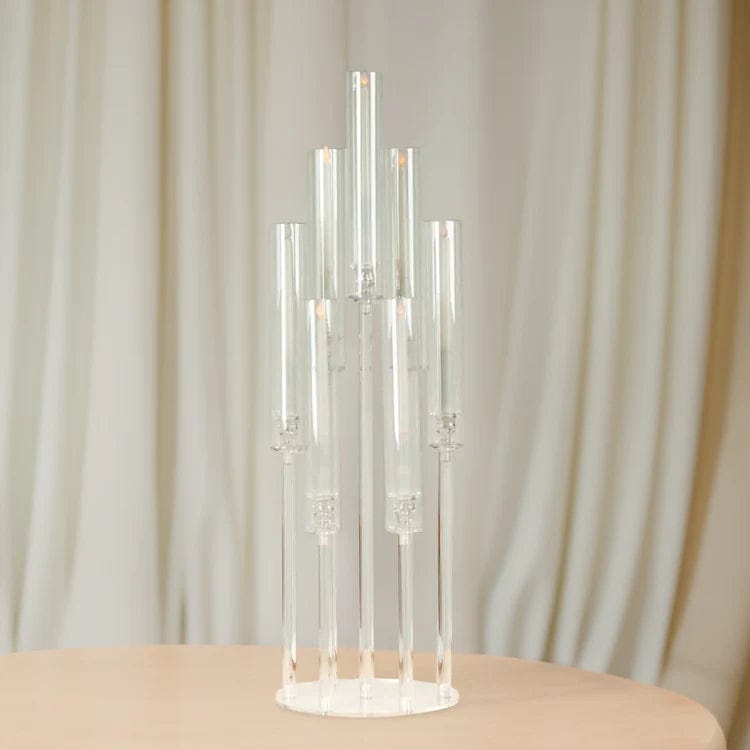33" Round 7 Arm Acrylic Cluster Taper Candle Holder Candelabra - Clear CHDLR_CAND_030PLR_7_CLR